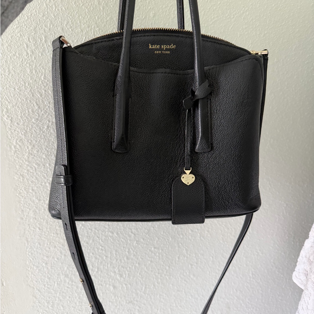 Kate Spade Black Pebbled Leather Satchel With Heart Charm